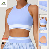 Yoga Bra Sports Vest Widened Hem Contrasting Color Removable Pads Ribbed Women Gym Fitness Crop Top Custom Logo