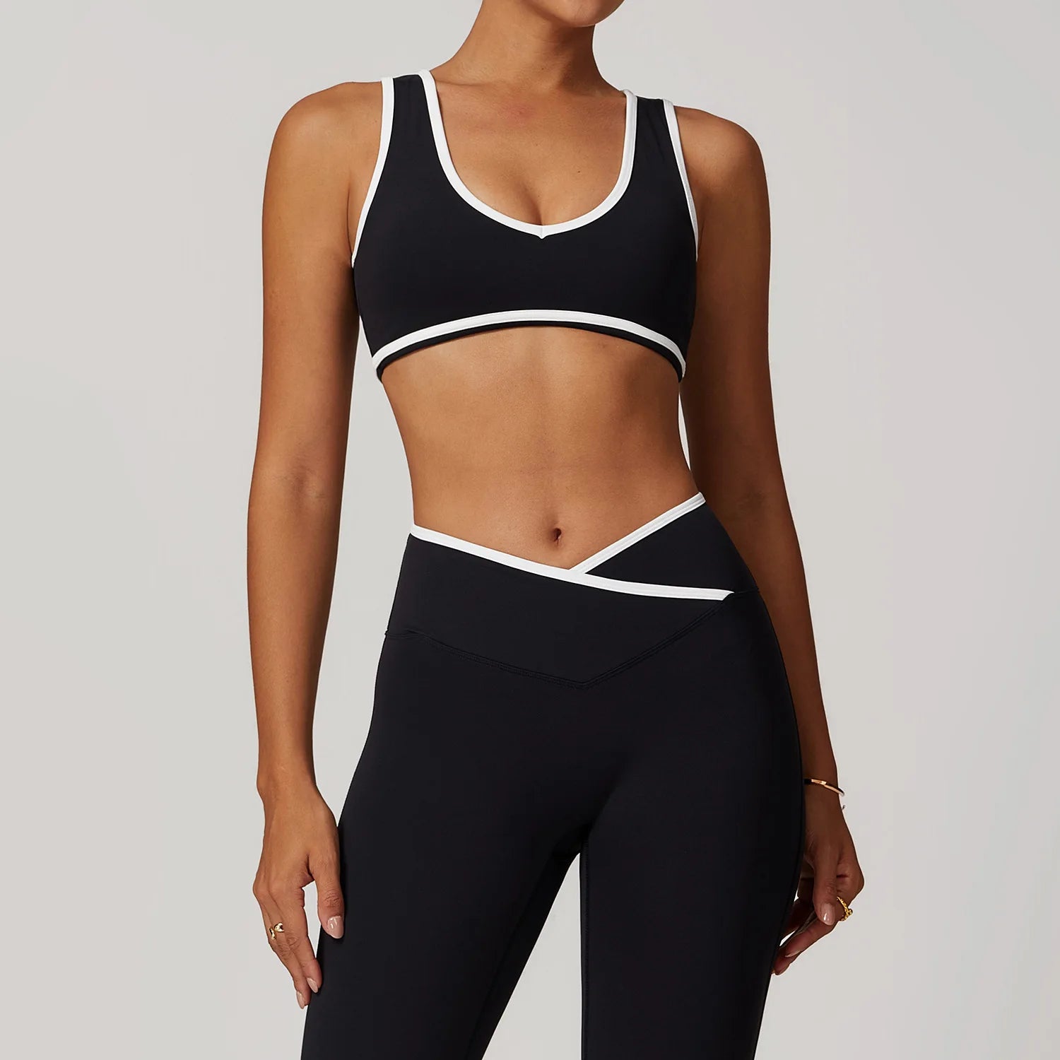 Sports Bra Seamless Ribbed Yoga Bra Women Spaghetti Strap V Neck Padded High Elasticity Fitness Workout Crop Top