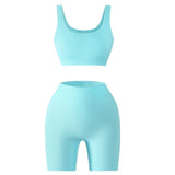 Ribbed Seamless Yoga Set Women U-Neck Sports Bra High Waist Biker Shorts 2 Piece Fitness Workout Set Wholesale