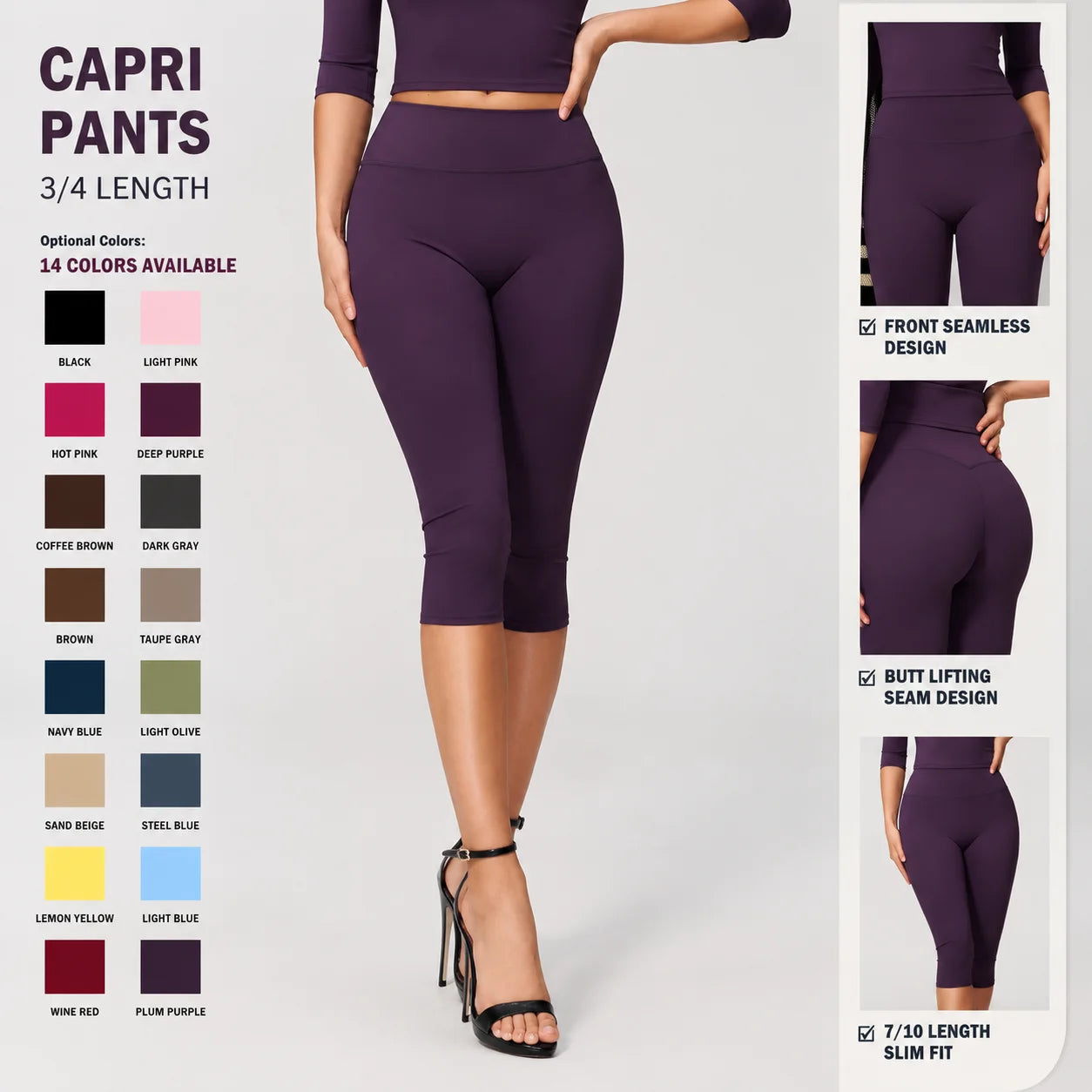 Yoga Leggings High-waisted Tight Slimming Mid-length Pants Running Outdoor Fitness Wear for Women
