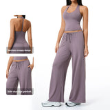 Solid Halter With T Strap Yoga Gym Sets Quick Dry Breathable Top Lightweight Loose Pants Women Summer Sports Outdoor Clothing