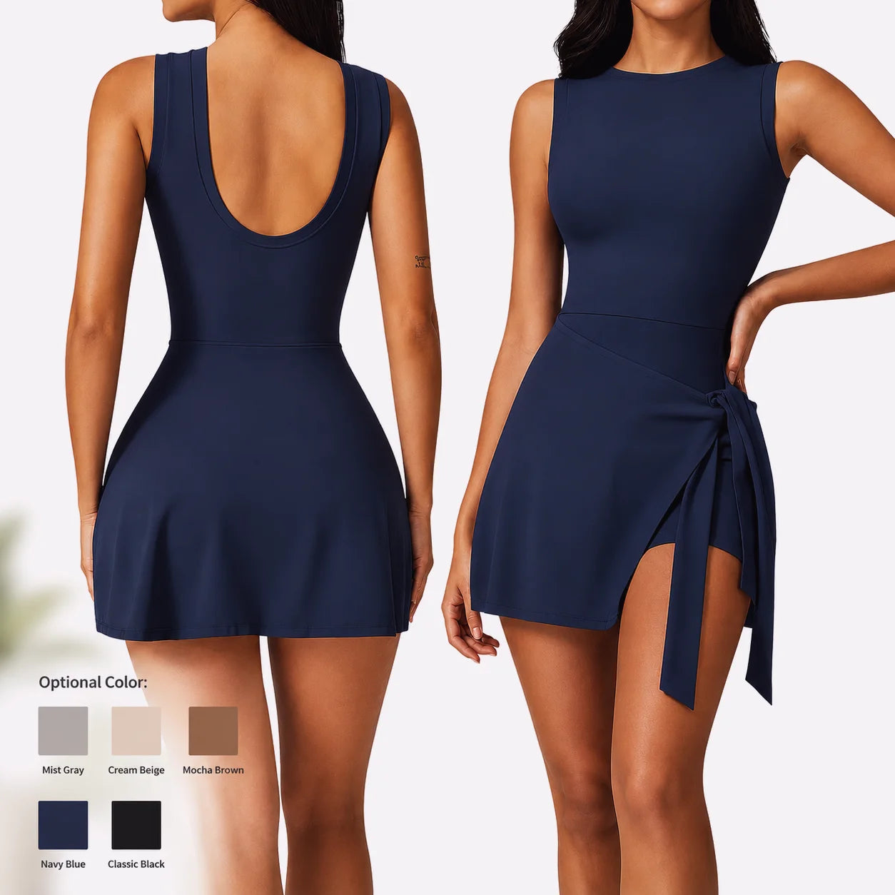 Women's Tennis & Golf Racerback Sleeveless Dress with Slit Lace-Up Anti-UV Sweat-Wicking Nylon Spandex One-Piece Workout Custom