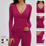 Women's Halter Overlap Half-zip Neck 4-Piece Set Full Sleeve Tank Capri Leggings Wide Leg Pants Breathable Front Yoga Workout