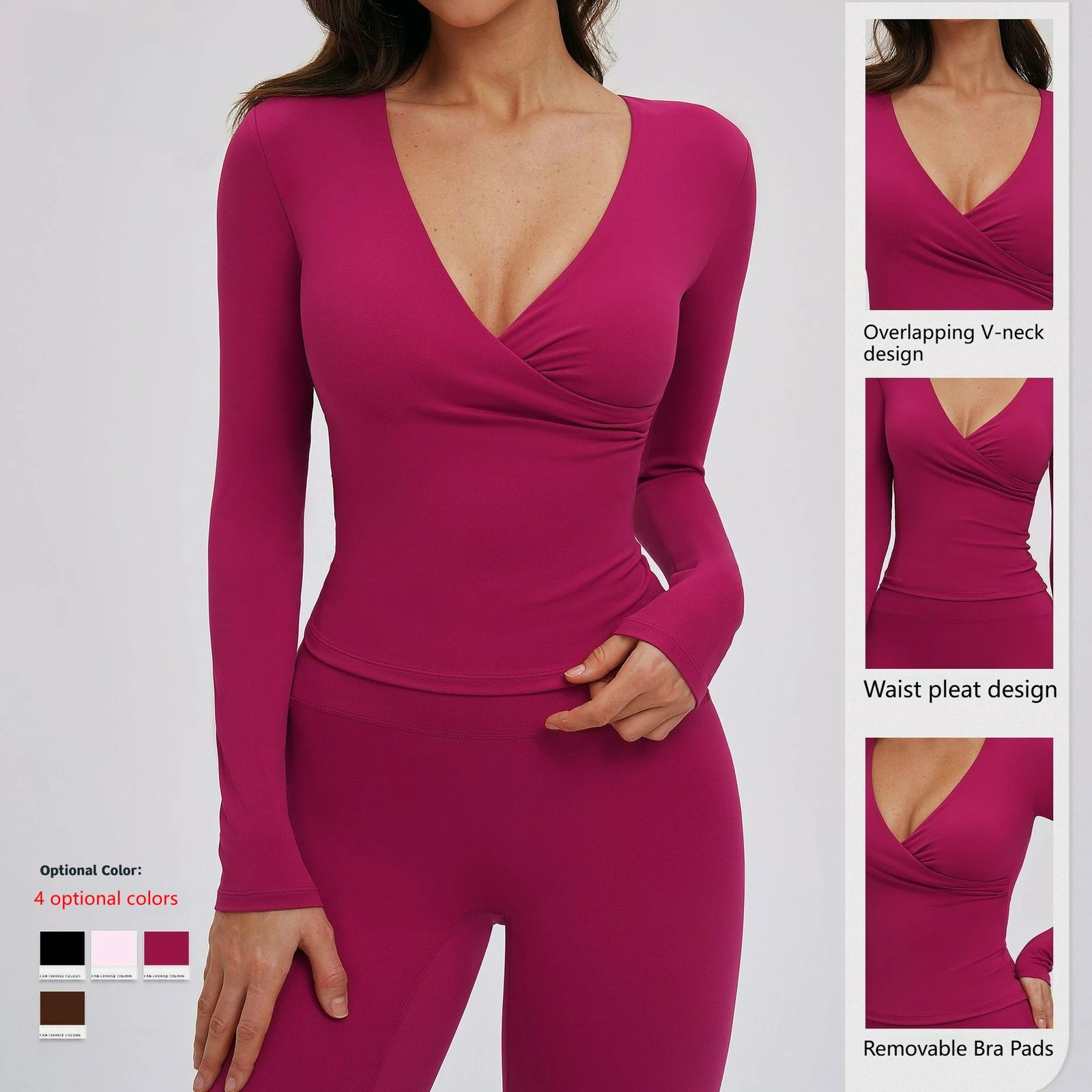 Women's Halter Overlap Half-zip Neck 4-Piece Set Full Sleeve Tank Capri Leggings Wide Leg Pants Breathable Front Yoga Workout