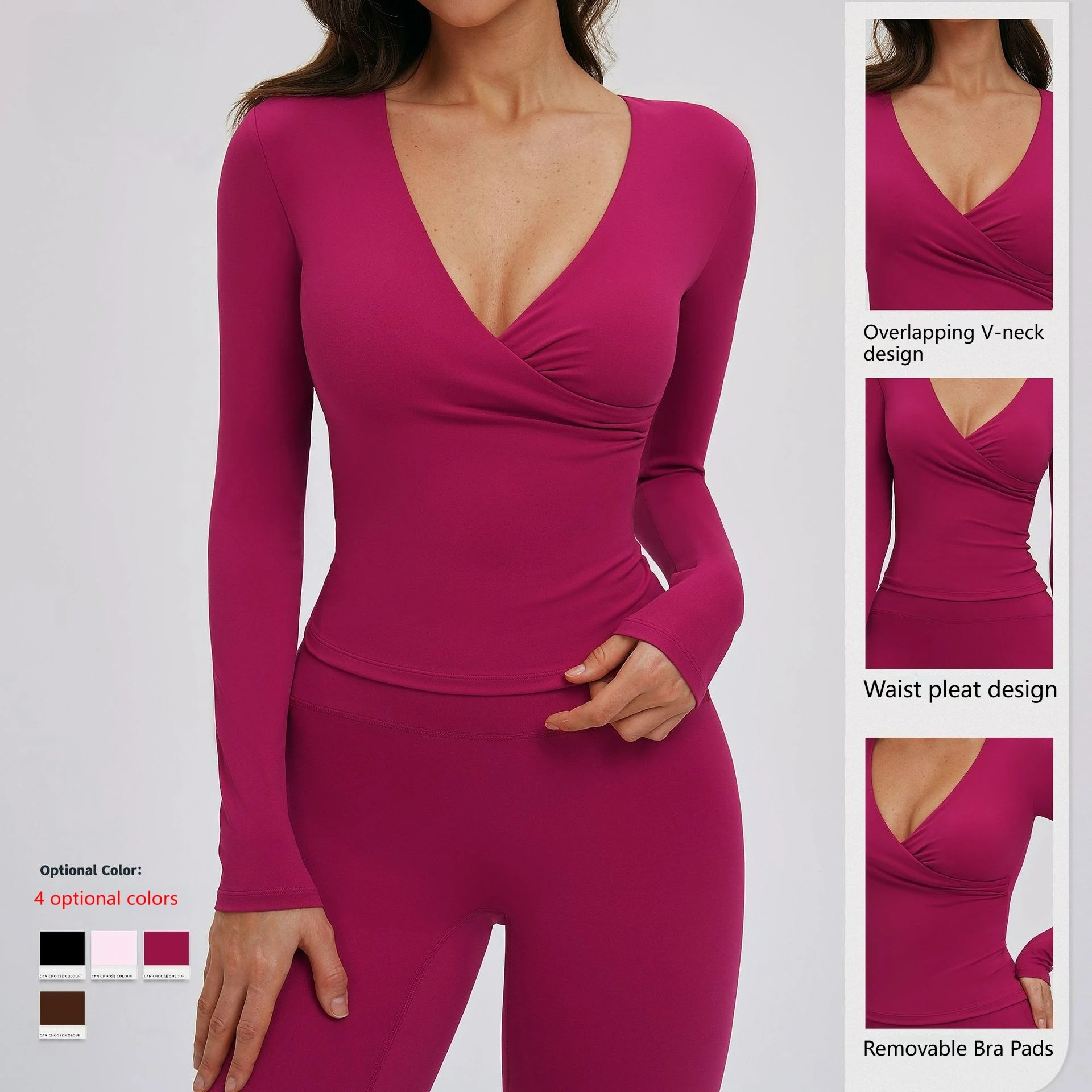 Women's Halter Overlap Half-zip Neck 4-Piece Set Full Sleeve Tank Capri Leggings Wide Leg Pants Breathable Front Yoga Workout
