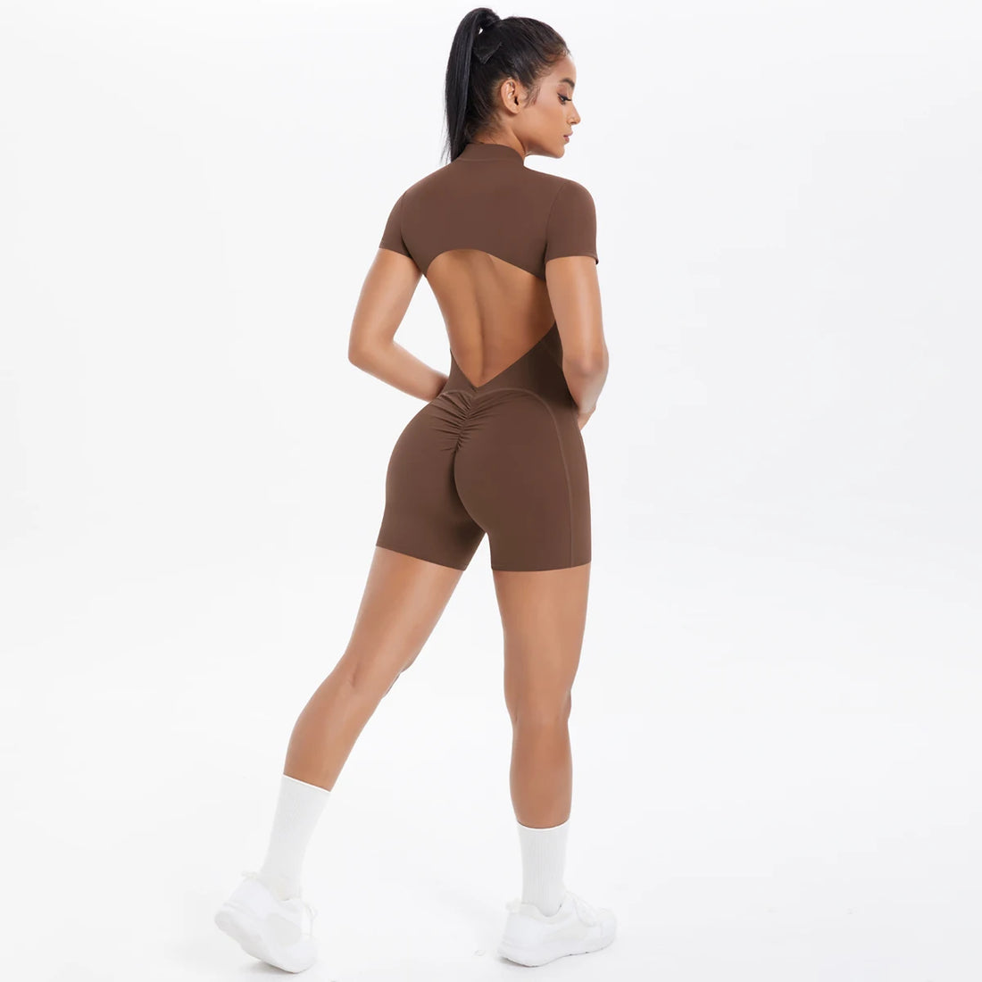 Women's Sports Bodysuit & Jumpsuit Solid Color One-Piece Yoga Suit Zipper Tight Fitting Breathable for Running Fitness
