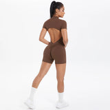 Women's Sports Bodysuit & Jumpsuit Solid Color One-Piece Yoga Suit Zipper Tight Fitting Breathable for Running Fitness