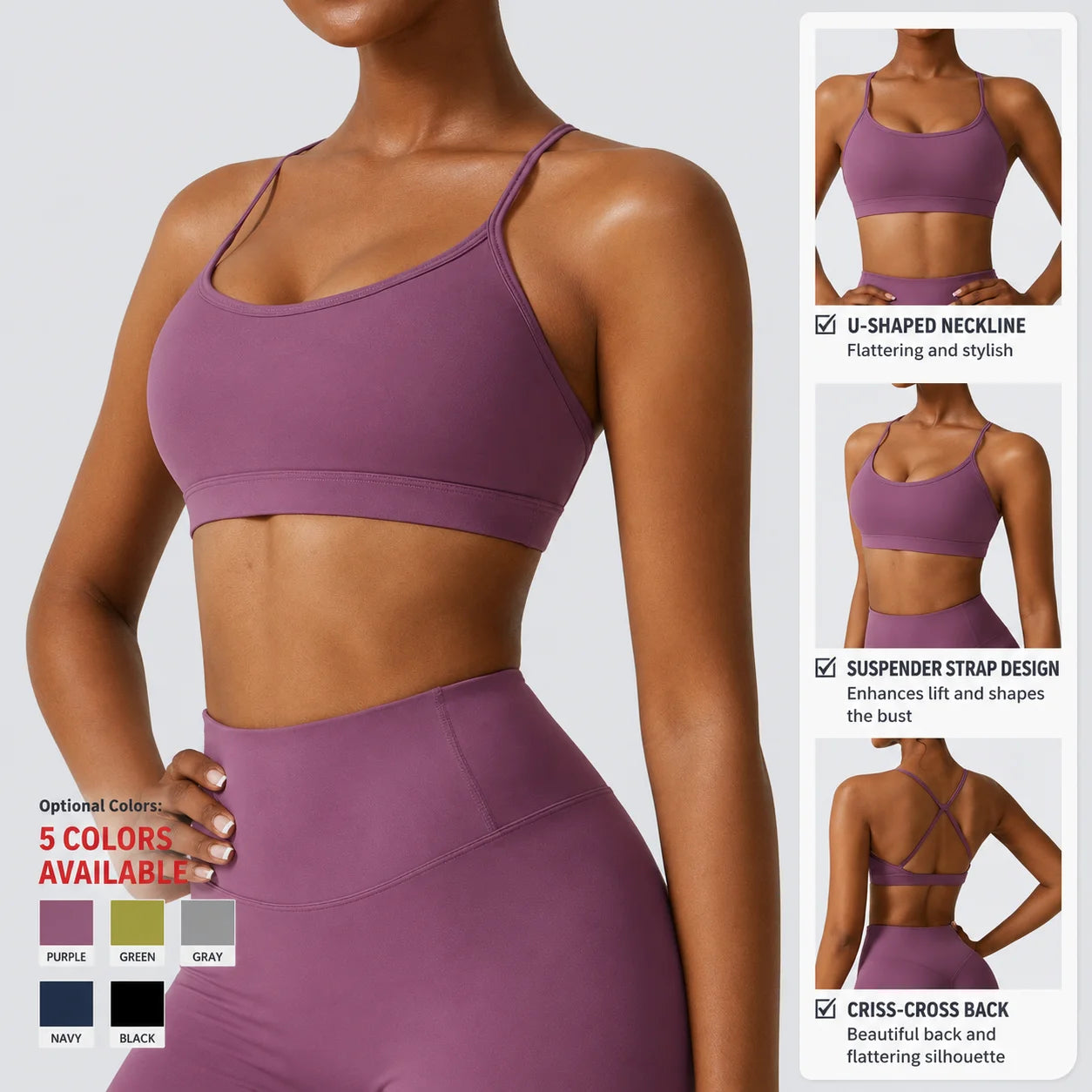 Sports Bra Women Criss Cross Back Yoga Bra Padded Sexy U Neck Strappy Workout Gym Crop Top Custom Logo Bralette