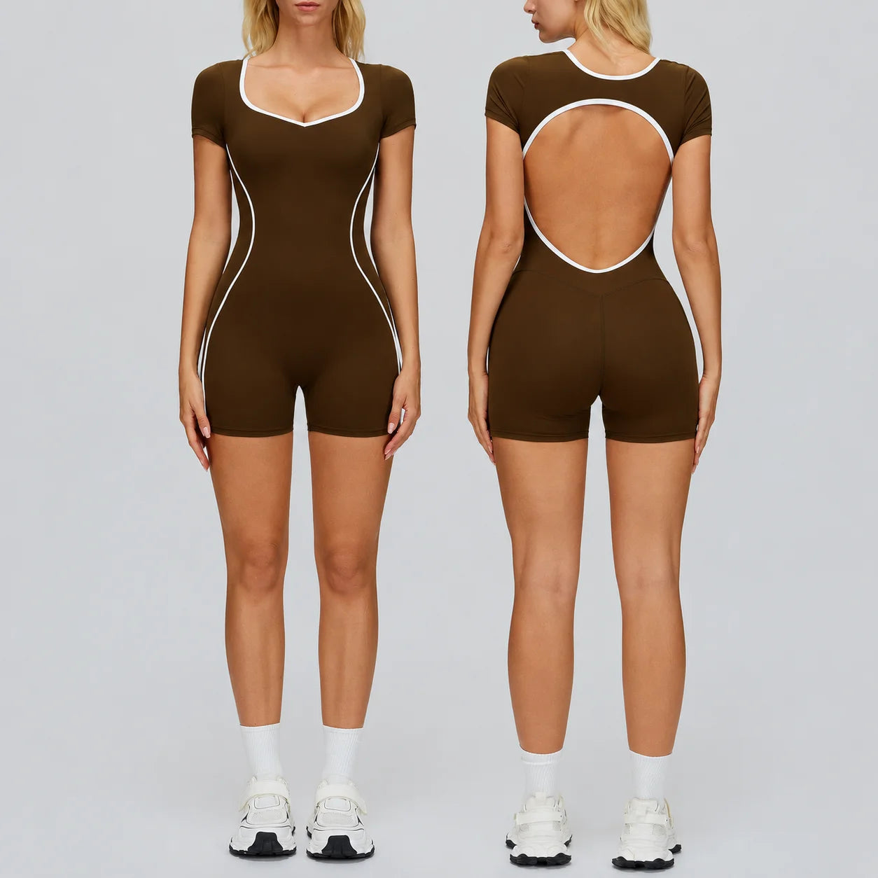 High Quality Women's Hollow Out Back Yoga Jumpsuit Bodysuit - Contrast Color Naked Feel Yoga Fitness Sports Wear for Running Gym