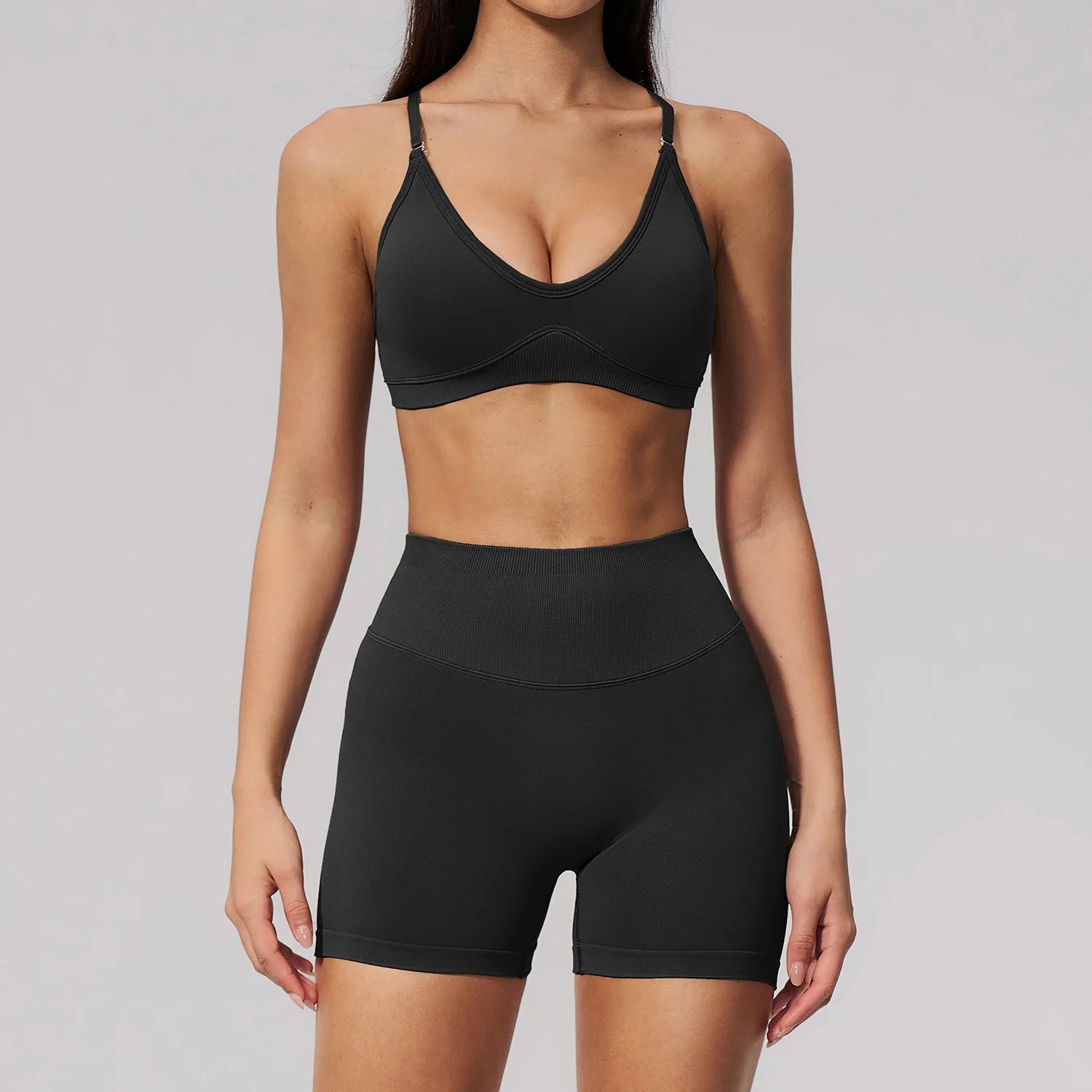 YoYi One Shoulder 2-Piece Yoga Shorts Set with Seamless Spandex/Nylon Fabric Breathable Sweat-Wicking & Quick Dry for Fitness