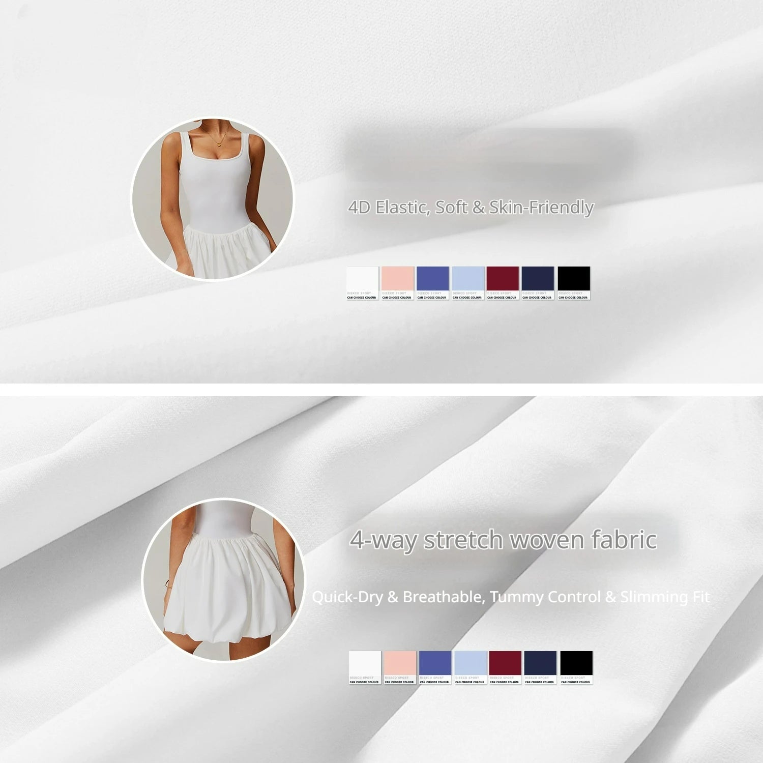 Women's Quick Dry Solid Tennis Golf Ballet & Plus Size Women's Dresses One-Piece Gym Vest & Sports Skirt Custom Logo