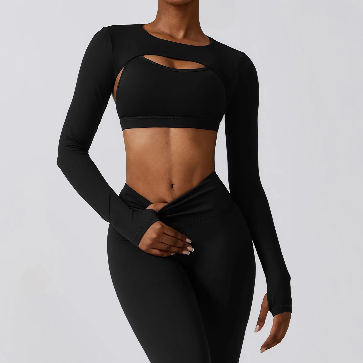 Gym Fitness Sets Women High Quality Sports Outfit Scrunch Leggings Bra Front Quick Dry Spandex/Nylon Skinny Fit Long Sleeve