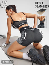 Factory Seamless Fitness Set European and American Foreign Trade New Slimming Mesh Women's Yoga Shoulder Strap Bra High Waist