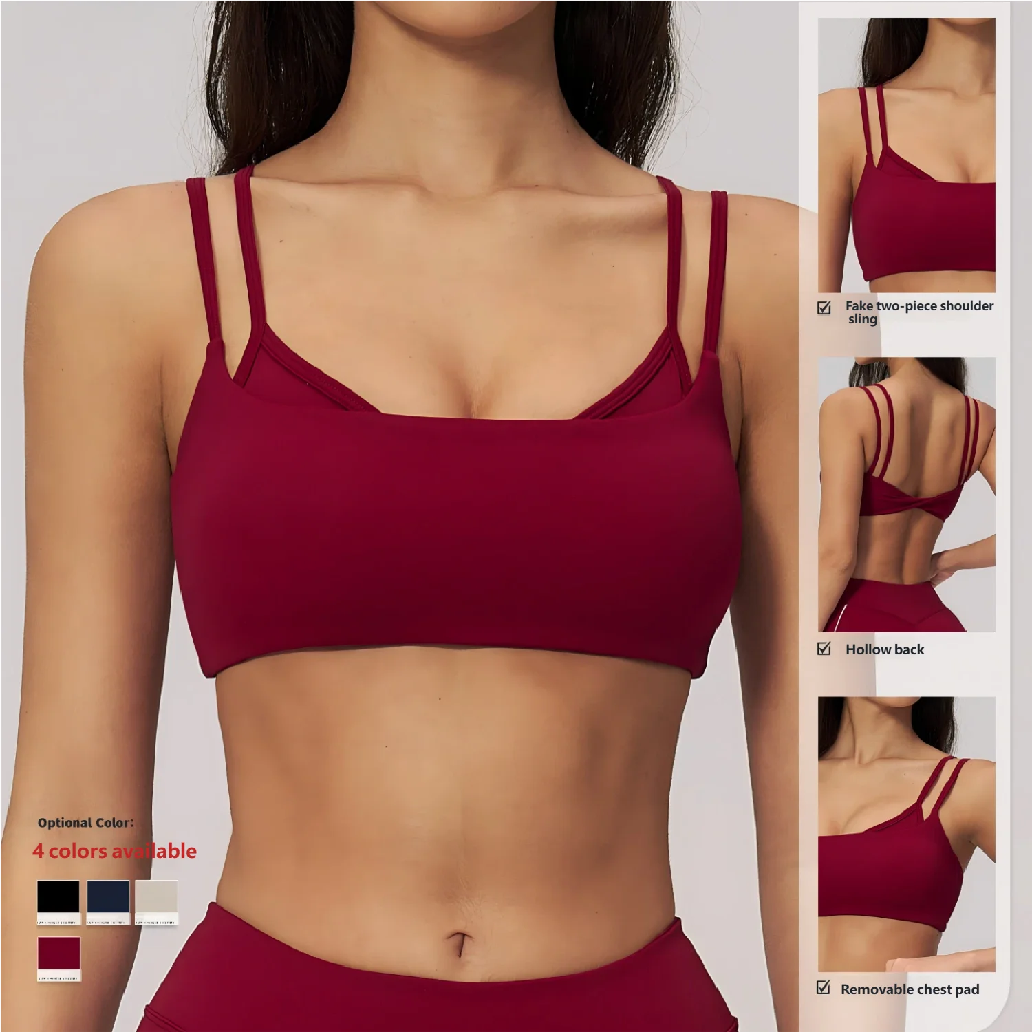 Custom New Women's Plus Size Solid High Support Four-Way Stretch Breathable Reversible Yoga Sports Bra U-NECK Front Backless