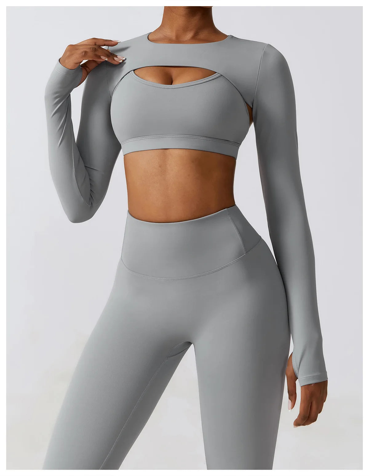 Gym Fitness Sets Women High Quality Sports Outfit Scrunch Leggings Bra Front Quick Dry Spandex/Nylon Skinny Fit Long Sleeve