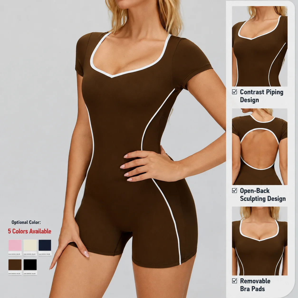 High Quality Women's Hollow Out Back Yoga Jumpsuit Bodysuit - Contrast Color Naked Feel Yoga Fitness Sports Wear for Running Gym