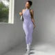Custom Logo Yoga Bodysuit Halter Neck Backless Scrunch Butt One Piece Jumpsuit Women Gym Fitness Workout Romper Quick Dry