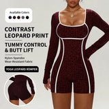 Leopard Seamless Activewear Women Long Sleeve Butt Lift Gym Workout Yoga Breathable & Quick-Dry Jumpsuits Workout Bodysuit