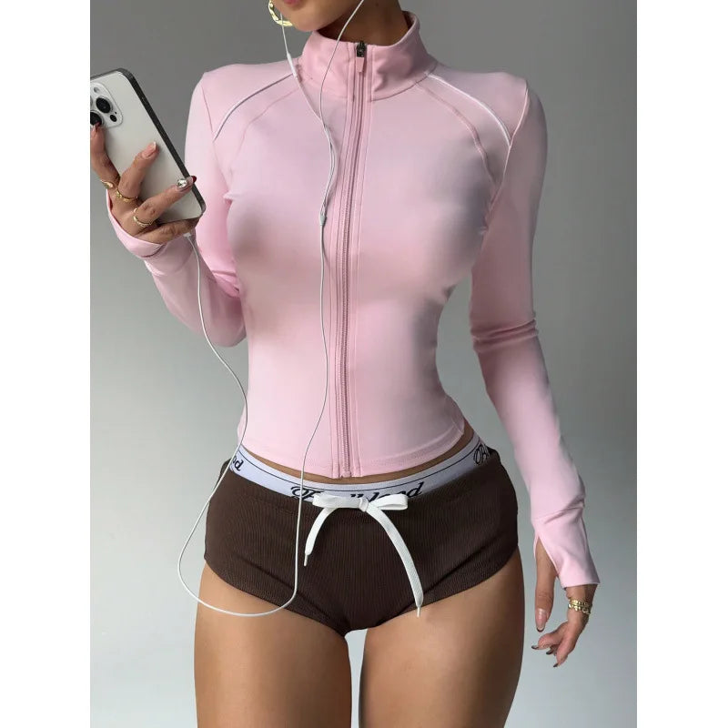 Breathable Reflective Running Gym Sport Jacket Slim Fit Yoga Jacket Full Zip Long Sleeve Workout Top Custom Logo