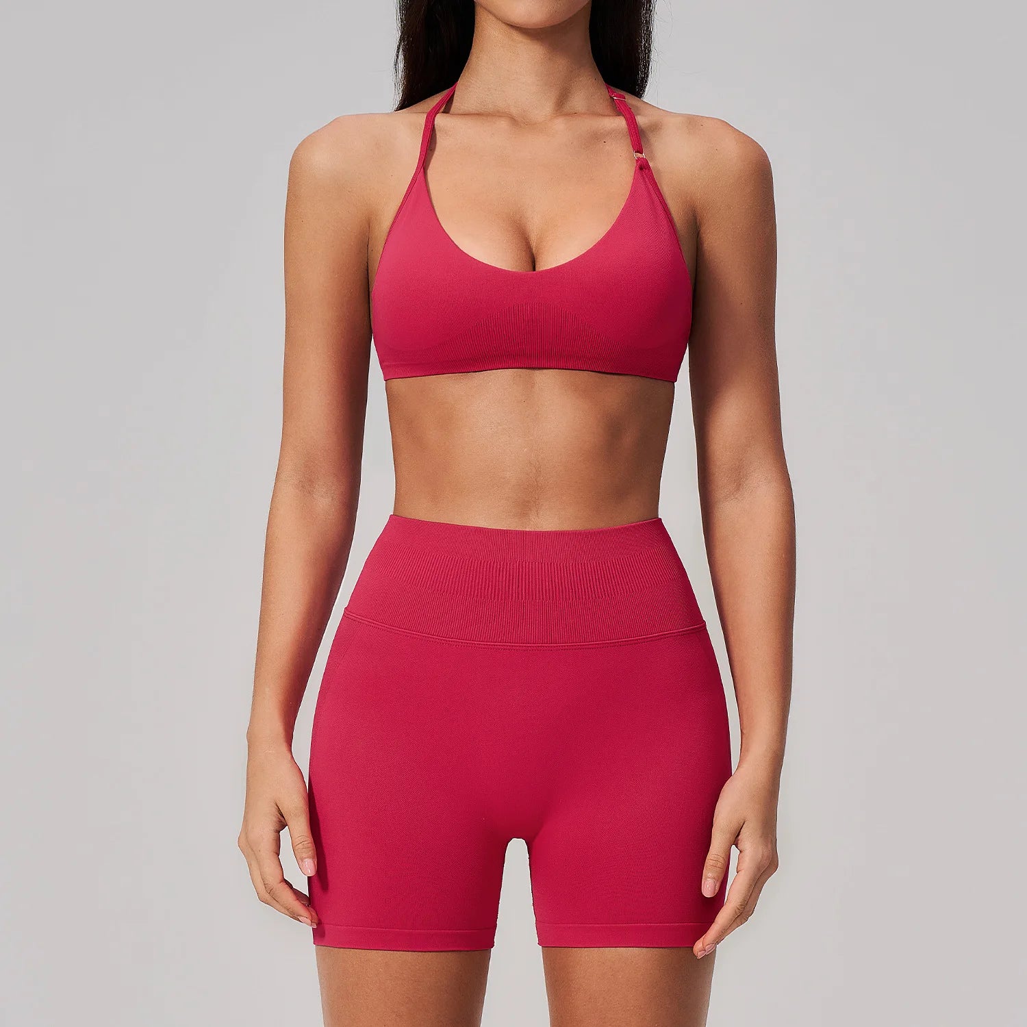 Seamless 2 Piece Tank High Waist Shorts Workout Outfits Yoga Set Gym Running Sportswear Sports Bra Crop  for Women Custom