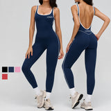 Custom Logo Yoga Bodysuit Yoga Jumpsuit Women Backless Contrast Trim One Piece Sleeveless Gym Fitness Workout Wear