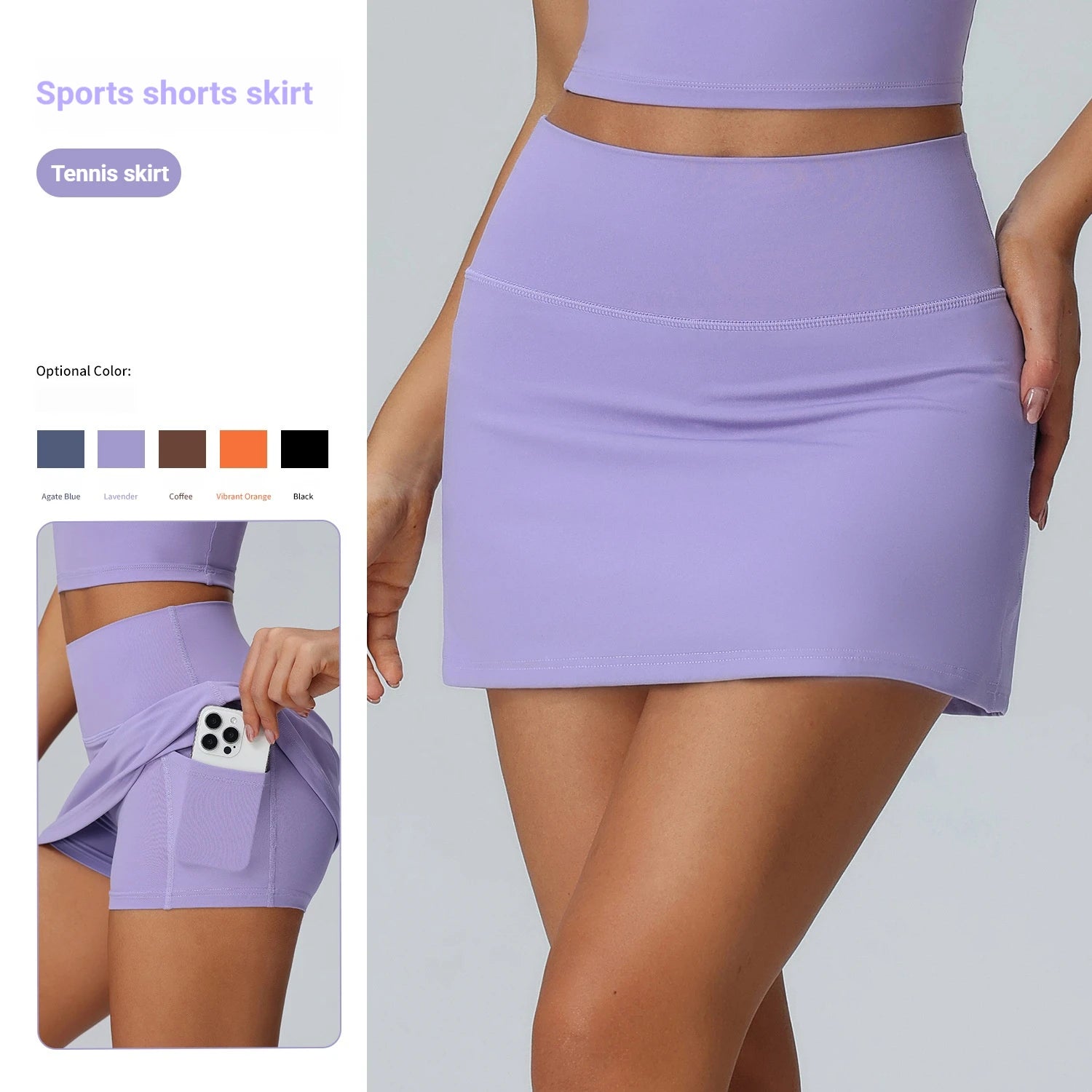 Wholesale High Waist Tennis Skirt with Pockets Built-in Shorts Sports Skort for Women Golf Running Athletic Skirt