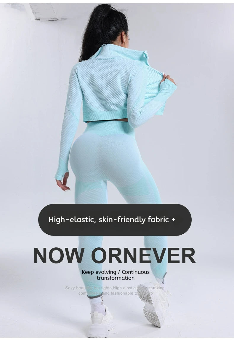 Custom New Solid Breathable Yoga Set Sports Yoga Jacket Top Tight Fitting Hip Lifting Abdominal Compression High Waist Leggings