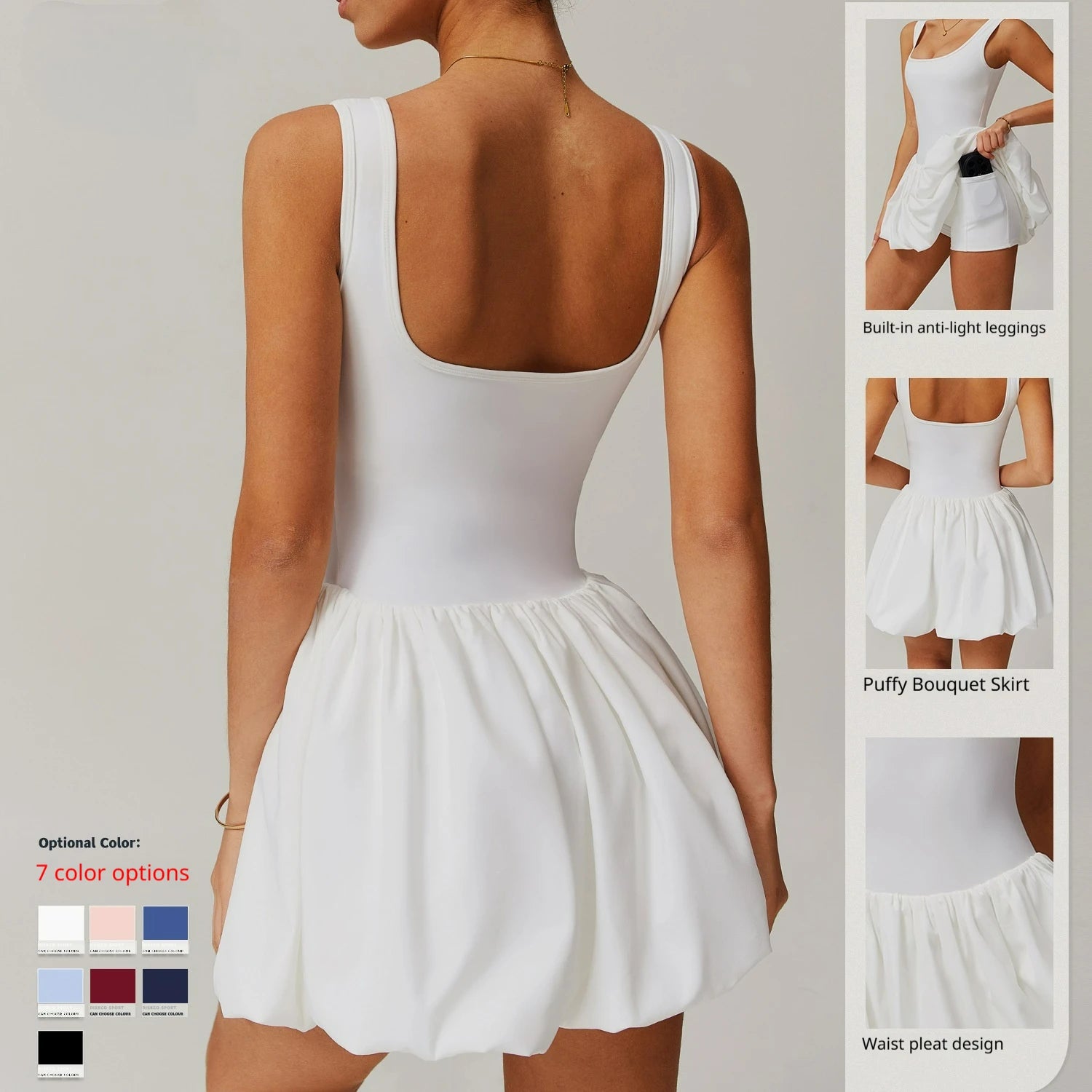 Women's Quick Dry Solid Tennis Golf Ballet & Plus Size Women's Dresses One-Piece Gym Vest & Sports Skirt Custom Logo