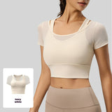 Women's Short-Sleeved Yoga T-Shirt Mesh Quick-Drying Fitness Wear Crop Top Tops High Support Breathable Sport Bras