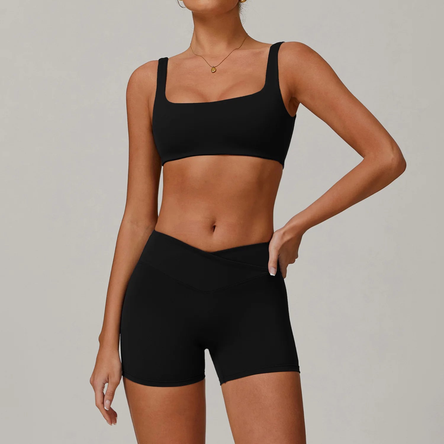 Quick Dry V Waist Shorts & Flared Pants Gym Fitness Sets Activewear Sports Bra Solid Yoga Sets Breathable Lightweight