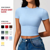 Custom Logo Women Crew Neck Yoga T Shirt Slim Fit Gym Crop Top Short Sleeve Workout Shirts Athletic Running Tee