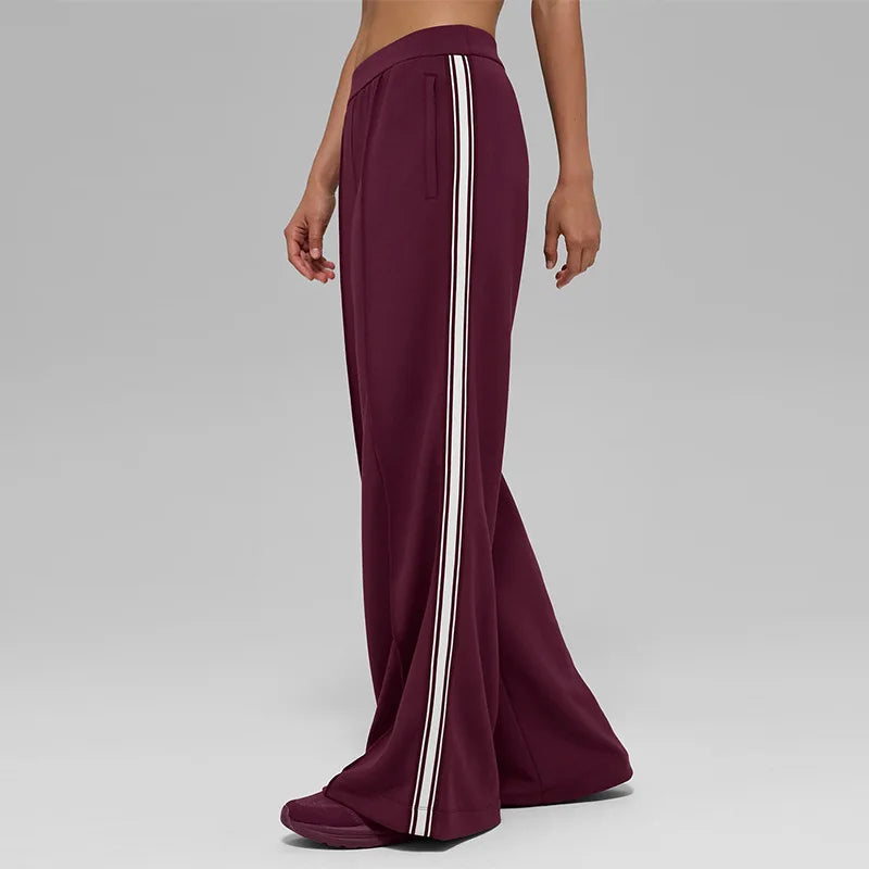 Custom Logo Wide Leg Track Pants Women Side Stripe Sports Pants Retro Loose Yoga Flare Workout Gym Streetwear