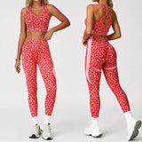 Leopard Fashion Thick With Pad Cross Back Winter Yoga Set Female High Waist Scrunch Butt Outdoor Suit Lady Running Clothes