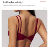 Women Double Strap Sports Bra Scoop Neck Gym Crop Top Strappy Back Workout Bralette High Stretch Activewear Vest