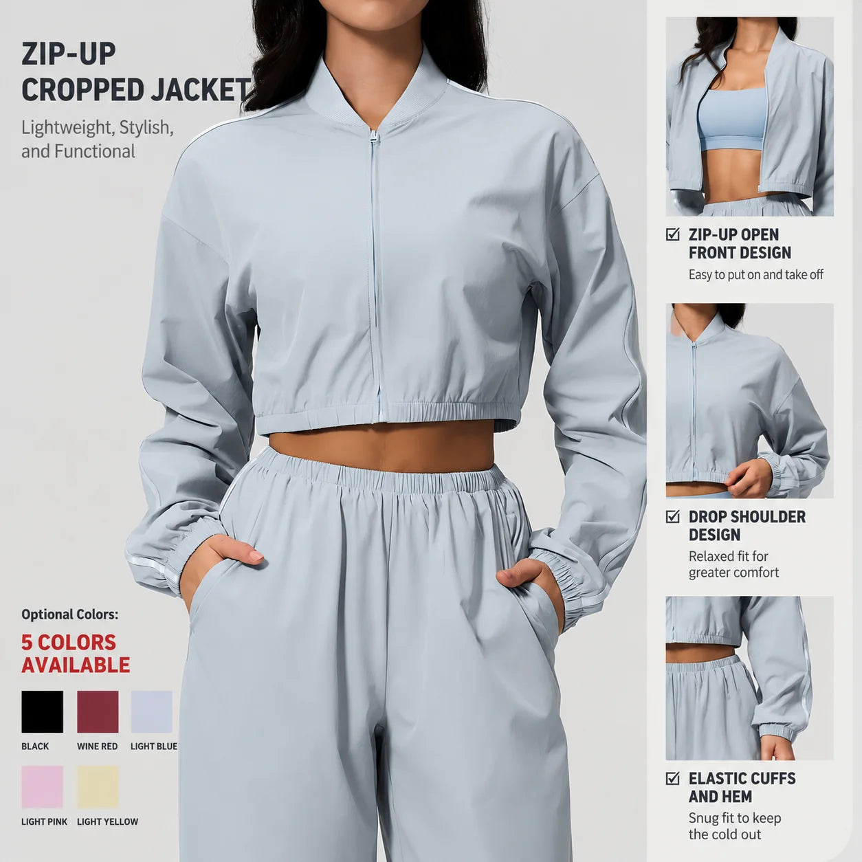 Yoga Jacket Women Zip up Cropped Jacket Sun Protective Lightweight Outdoor Gym Fitness Sports Windbreaker Custom Logo