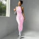 Custom Logo Yoga Bodysuit Halter Neck Backless Scrunch Butt One Piece Jumpsuit Women Gym Fitness Workout Romper Quick Dry