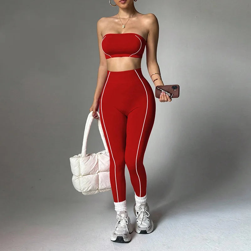 Wholesale Strapless Support Sports Bra Tummy Control Hip-Lifting Yoga Pants Set Women Running Fitness Activewear