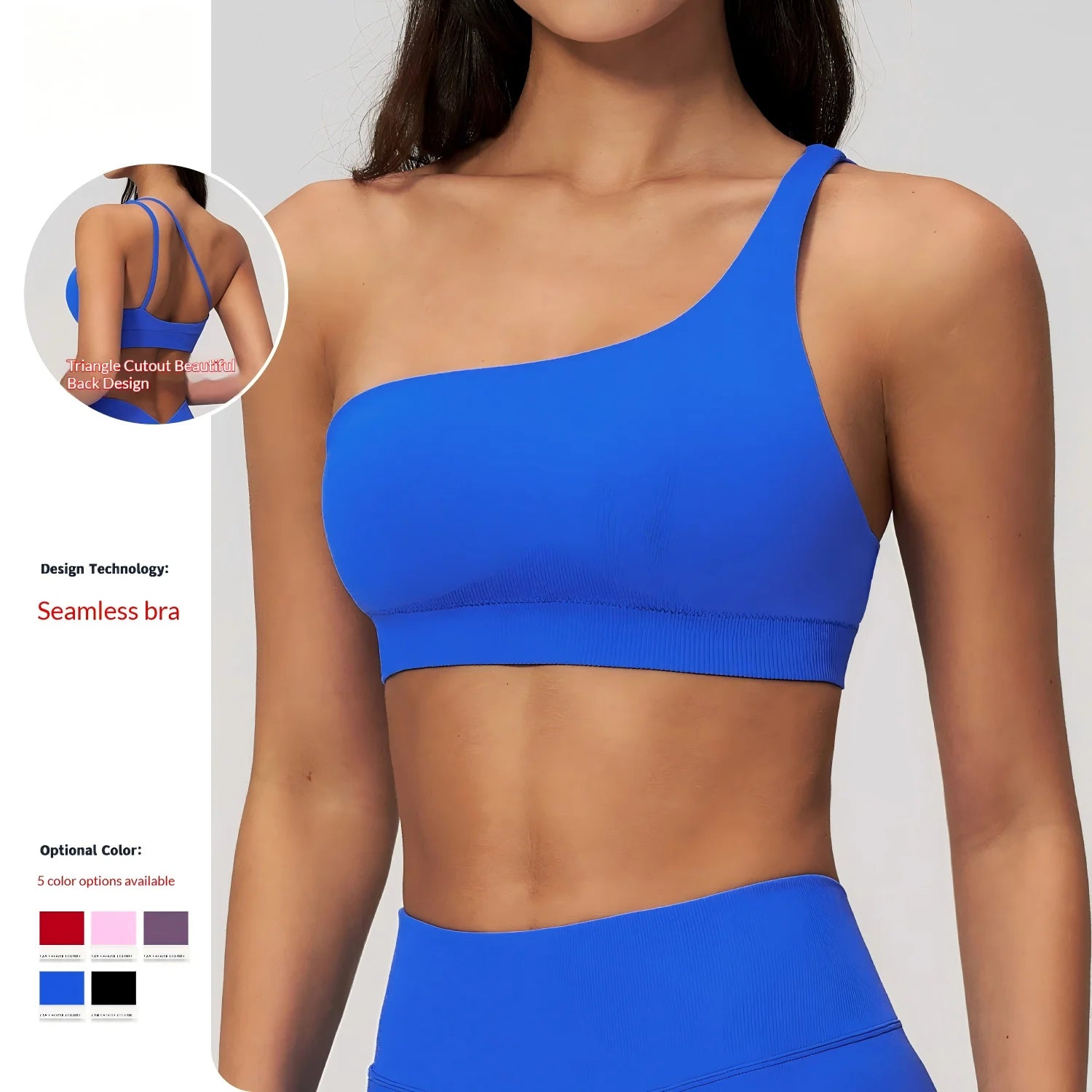 Nylon/Spandex Hollow Back Seamless Sports Bra One Shoulder Tank Top Low Impact Asymmetrical Bra Fitness Workout Gym Crop Tank