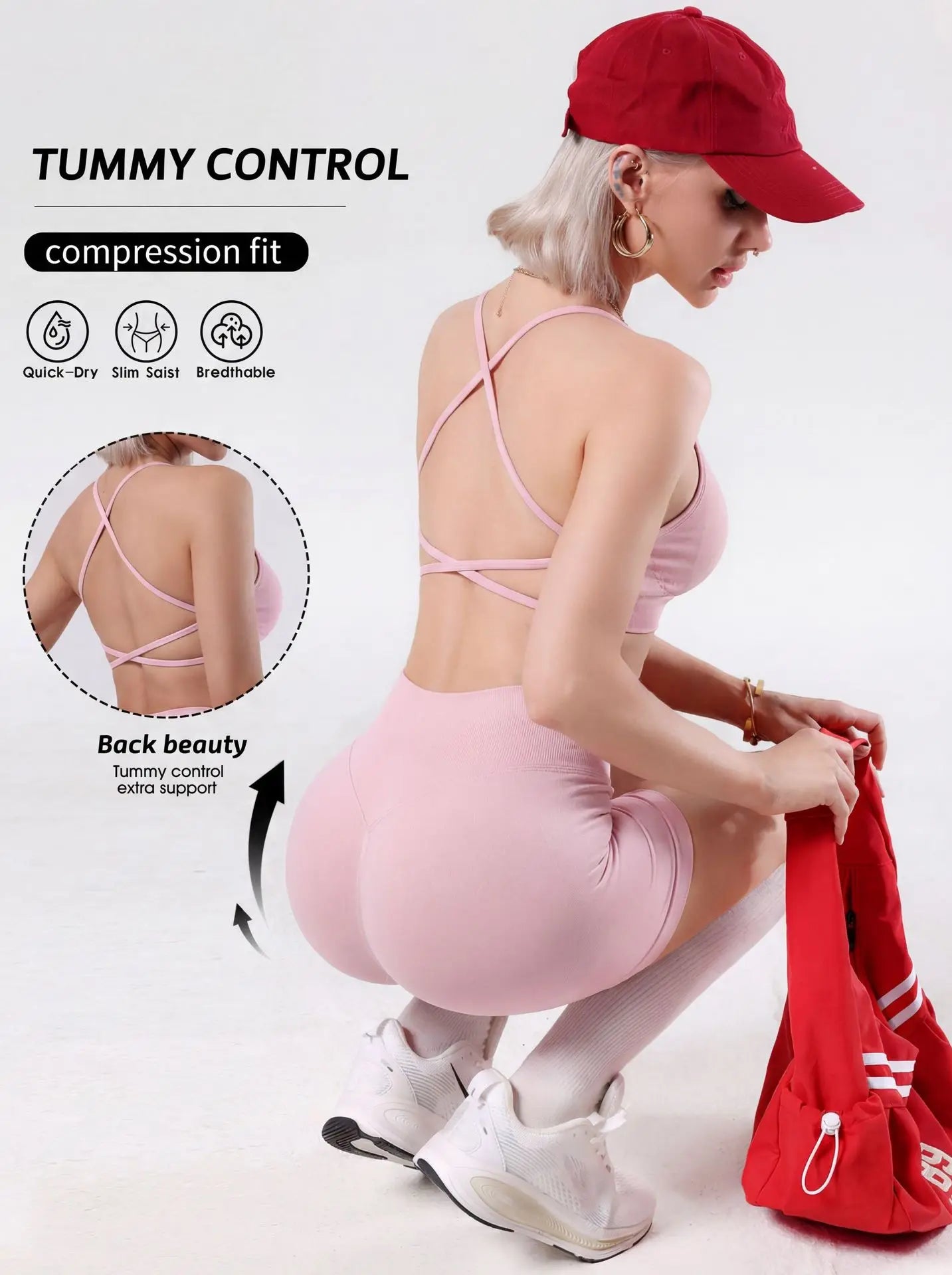 Women Lightweight Reversible Sports Bra Shorts Sets Quick Dry Seamless Yoga Bra High Impact Shock-proof Cross Back  Sport Bra
