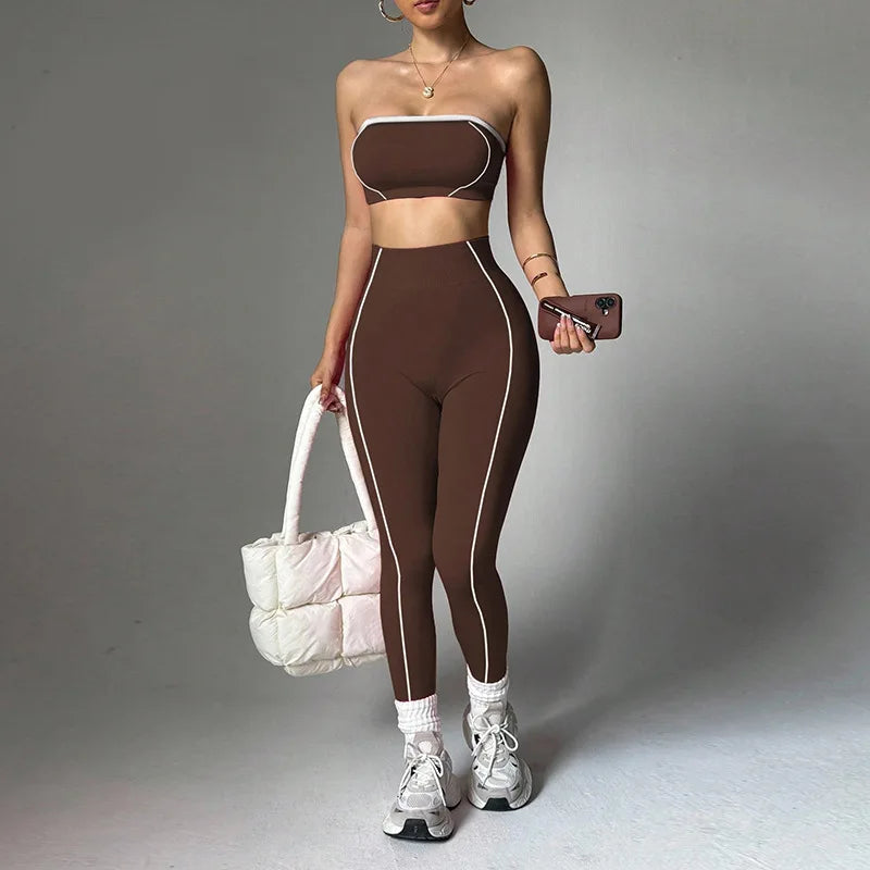 Wholesale Strapless Support Sports Bra Tummy Control Hip-Lifting Yoga Pants Set Women Running Fitness Activewear