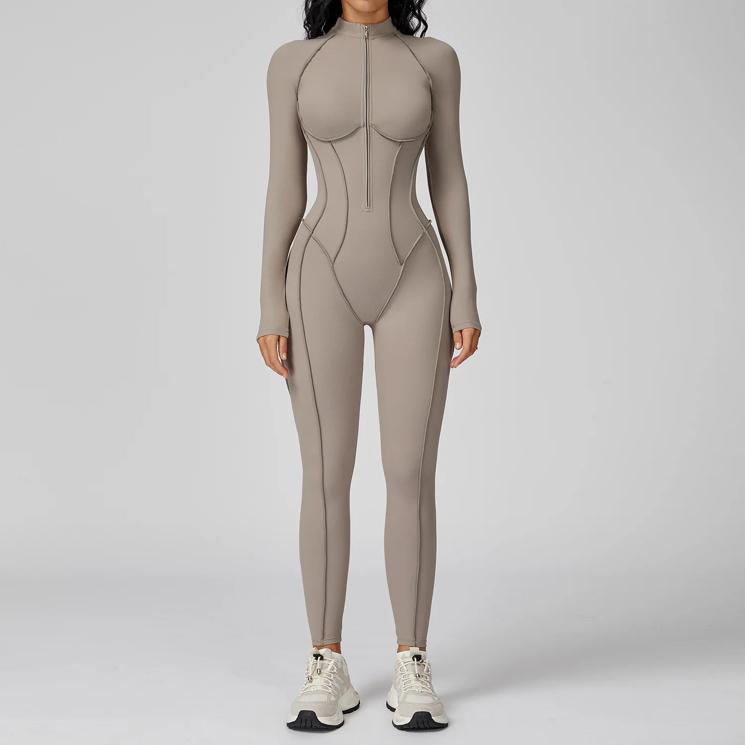 Zippered Front Breathable Gym Fitness Jumpsuit for Women Workout  Yoga Jumpsuit High Impact Sports Suit  Custom Logo