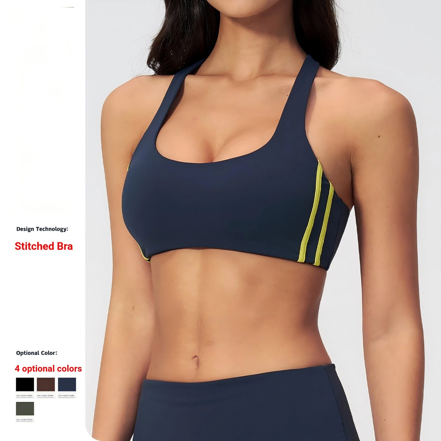 Custom Logo High Support Sports Bra Racerback Yoga Bra Anti-Shock V-neck Breathable Gym Bra with Removable Pads
