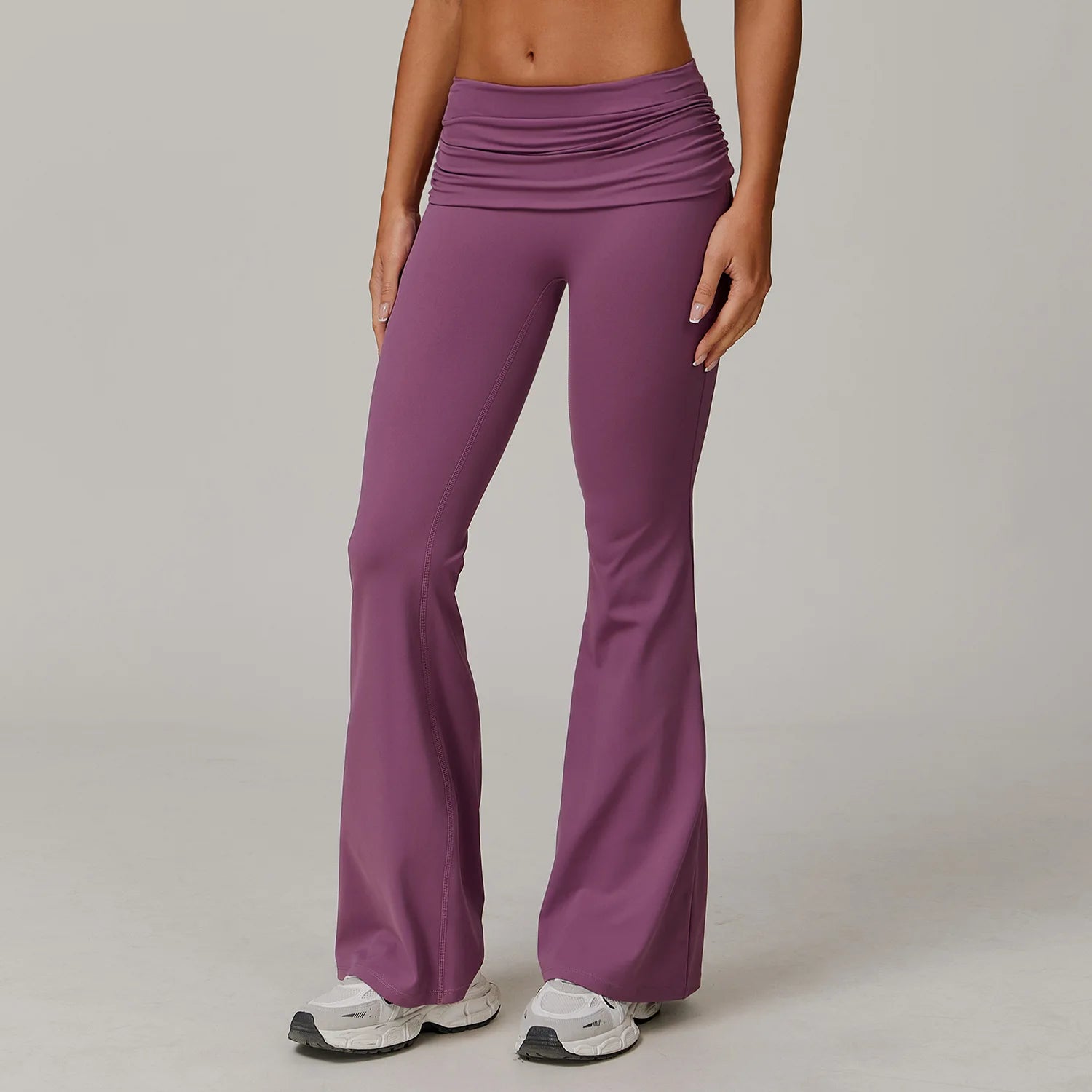 Women's Gathered Foldover Waist Flared Yoga Pants Y2K Soft Ruched Fold Over Waistband Bootcut Gym Leggings Sports Pants
