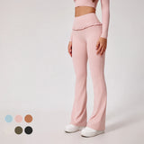 Custom Logo Yoga Pants Flare Pants Ruffle Trim High Waist Women Frill Bell Bottom Leggings Gym Fitness Wear