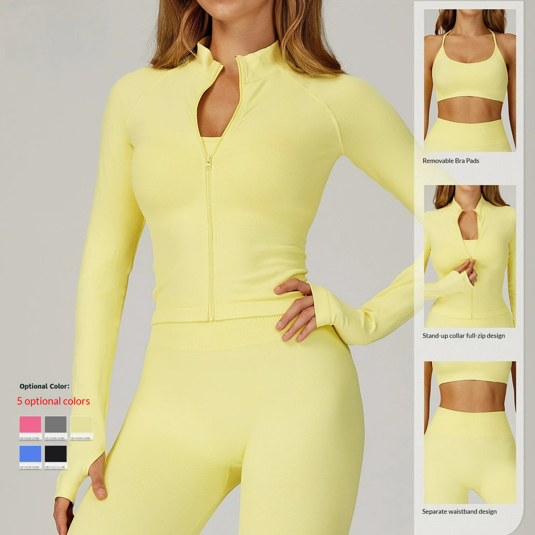Women's Seamless 5-Piece Spandex/Nylon Yoga Workout Set Sports Bra High Waist Leggings Breathable Shorts Gym Fitness Wear
