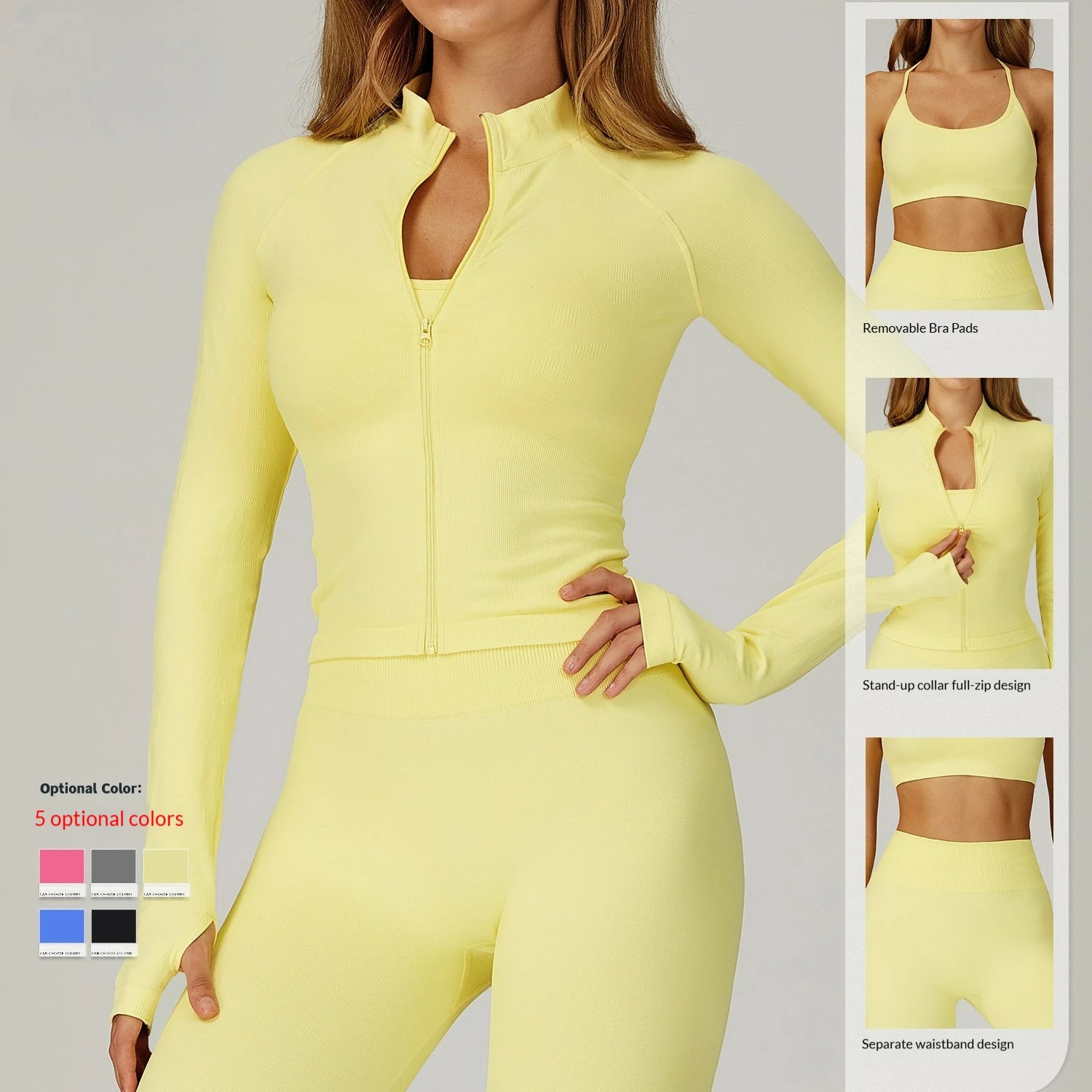 Women's Seamless 5-Piece Spandex/Nylon Yoga Workout Set Sports Bra High Waist Leggings Breathable Shorts Gym Fitness Wear