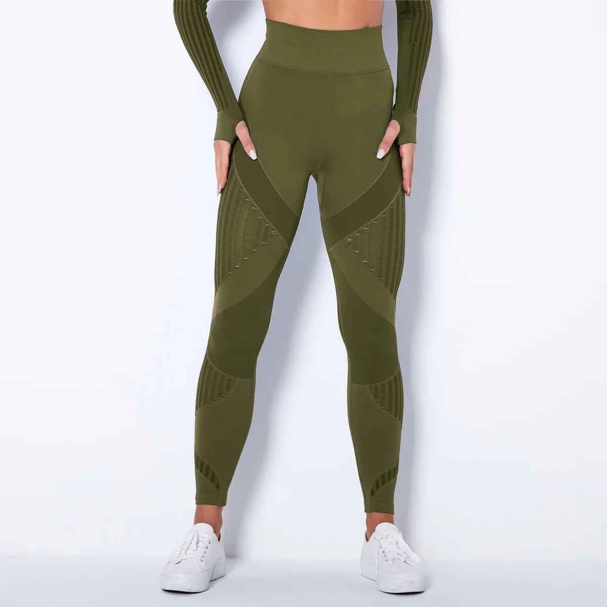 Wholesale High Waist Seamless Leggings Color Block Mesh Ribbed Panel Yoga Pants Women Booty Lift Gym Tights