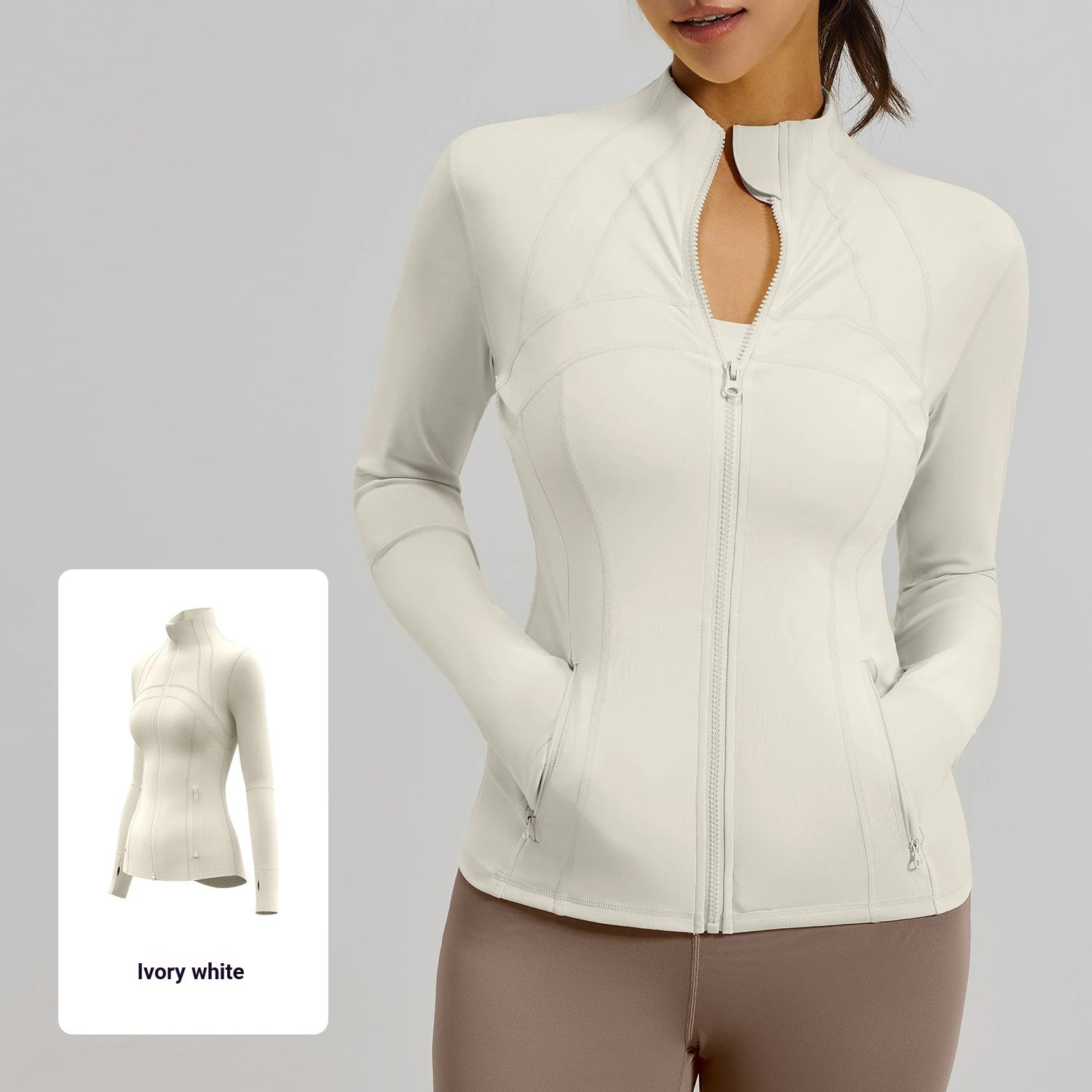 Yoga Jacket Women Slim Fit Sports Jacket Full Zip Running Workout Fitness Wear Curved Seam Lines Custom Logo
