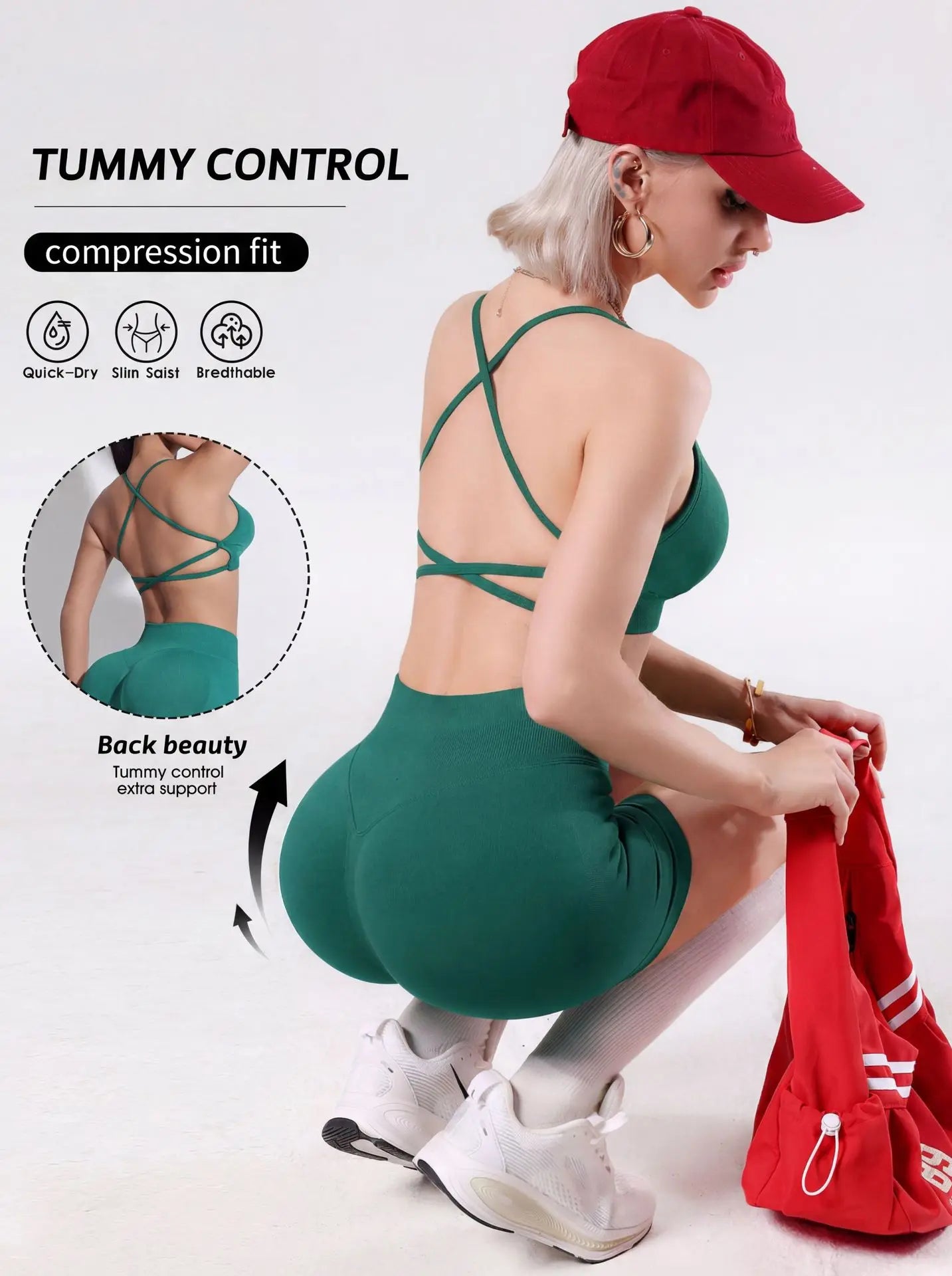 Women Lightweight Reversible Sports Bra Shorts Sets Quick Dry Seamless Yoga Bra High Impact Shock-proof Cross Back  Sport Bra