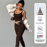 Custom Women Seamless Solid Spandex/Nylon Sports Set  Sets Color Blocking Pants Running Quick-drying Tank Top Soft Yoga Fitness